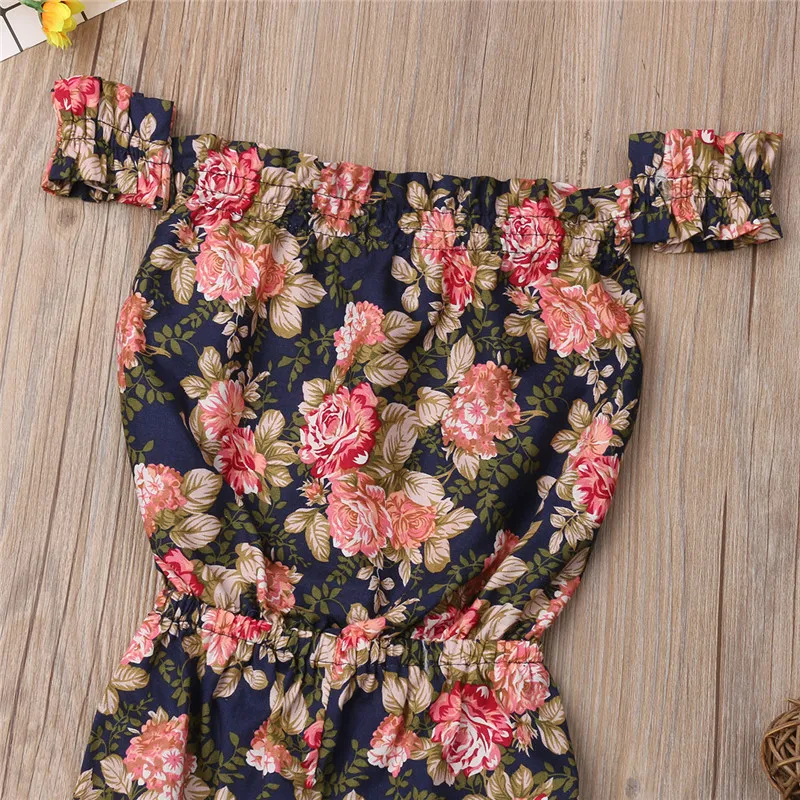 Boho Детская летняя одежда малыш девочки Цветочный комбинезон с открытыми плечами