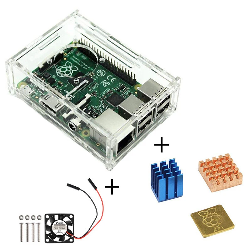 Чехлы Aokin для Raspberry Pi 3 B + чехол акриловый прозрачный футляр с охлаждающим