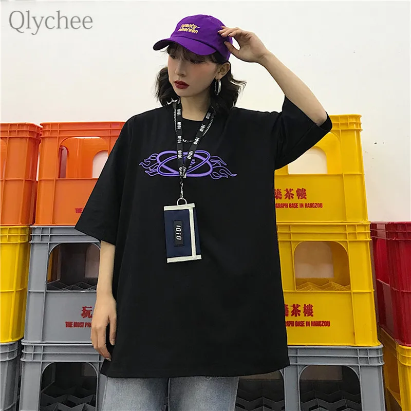Qlychee пламя печатных для женщин Футболка короткий рукав на лето и весну футболки