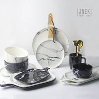 creative design european style marble pattern ceramic tableware porcelain plate dish platter bowl cutter board dinnerware set