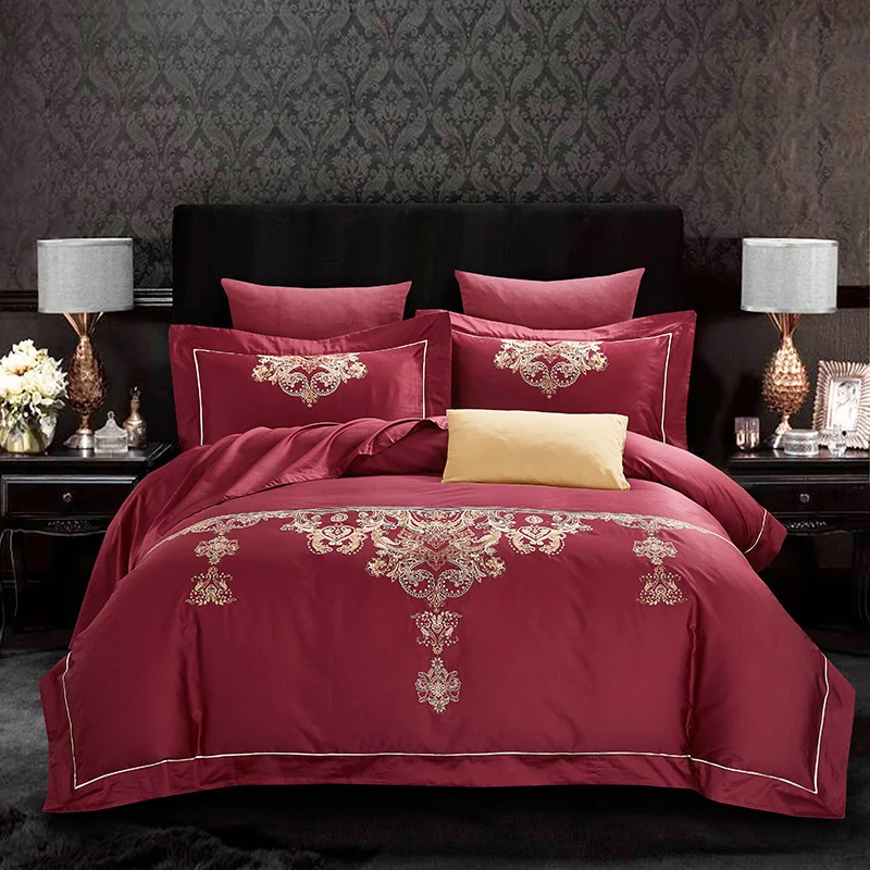 

Red Grey Egyptian Cotton Luxury Bedding Set Queen King size Bed set Duvet Cover Bed Sheet set Pillowcases Bed Linen for Adults38