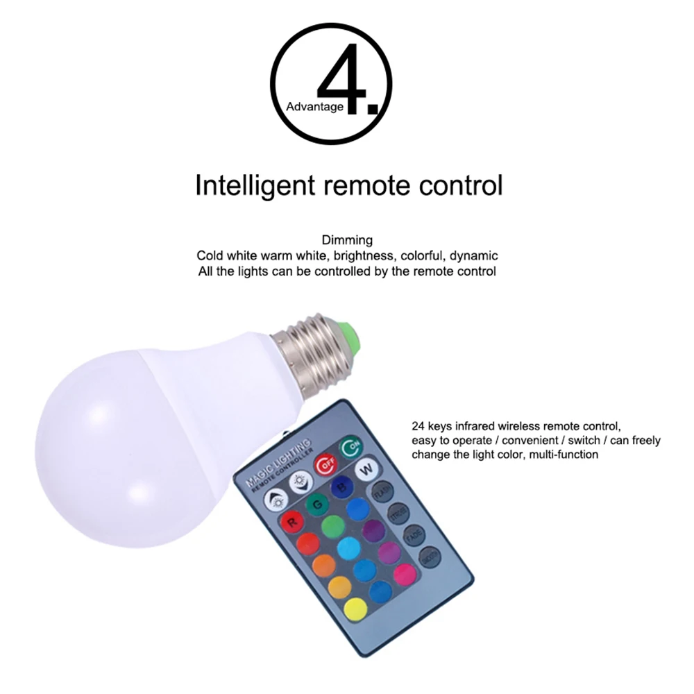 

3W/5W/10W/15W E27 LED Lamp RGB LED Bulb RGBW Dimmable Ampoule LED Smart Lights For Home Holiday Decoration With Remote Control