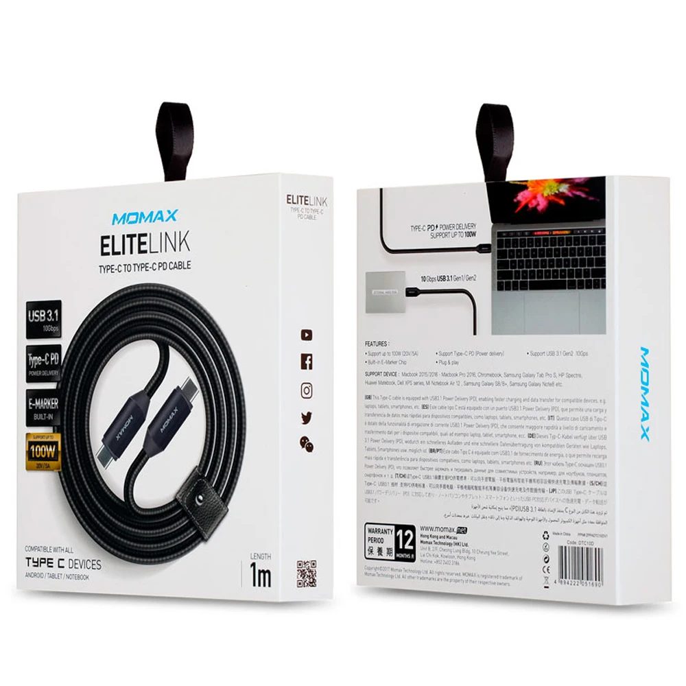 Кабель Power Delivery Momax: ELITE Link Type C USB3.1 1 м черный/DTC10D/44 | Мобильные телефоны и аксессуары
