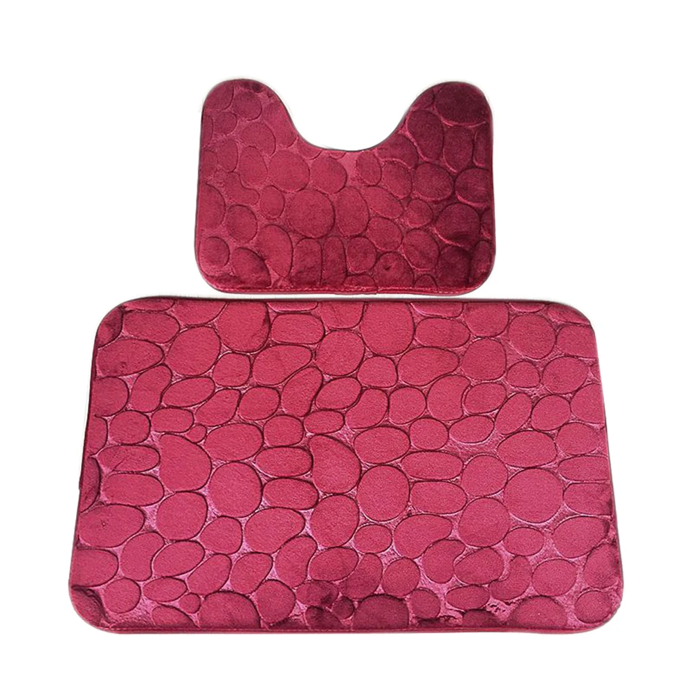 New 3D Stone Memory Foam 2pcs Bath Mats Set Anti-slip Floor Bathroom Toilet Rugs Absorbent Matrresses |
