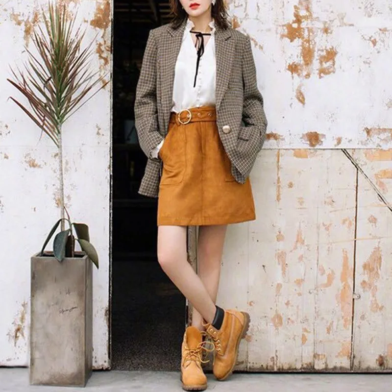 TWOTWINSTYLE плед для женщин костюм с длинным рукавом одной кнопки Винтаж шерстяной