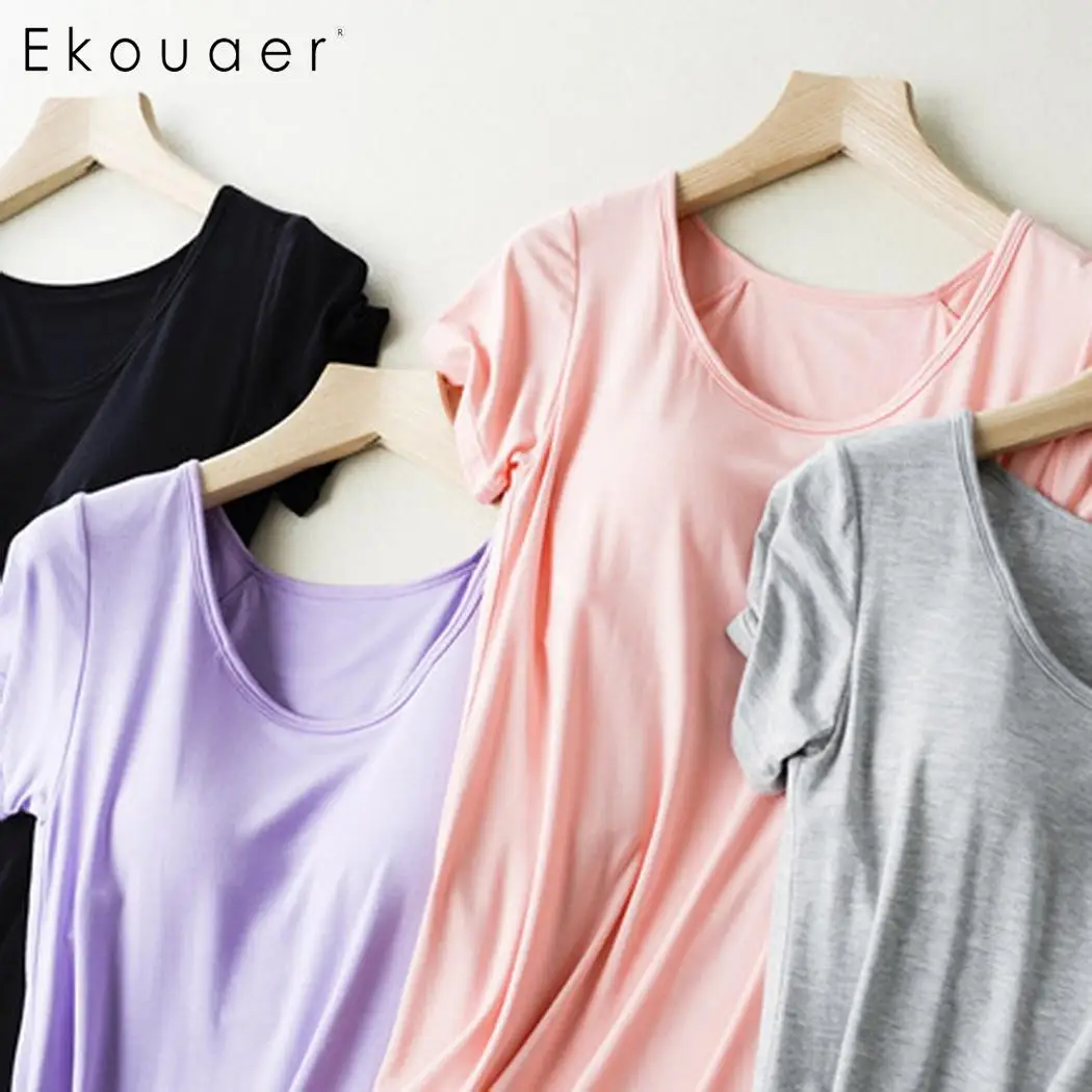 Ночная рубашка Ekouaer женская хлопковая с о вырезом коротким рукавом длиной до