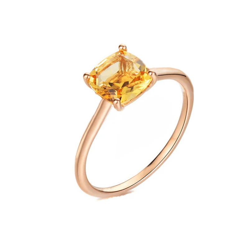 2ct натуральное квадратное кольцо на подушку цитрин Твердое 14k золотое свадебное