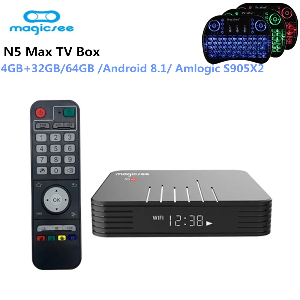 Новейшая MAGICSEE N5 Max Android 8 1 ТВ Box Amlogic S905X2 4 Гб оперативной памяти 32 встроенной