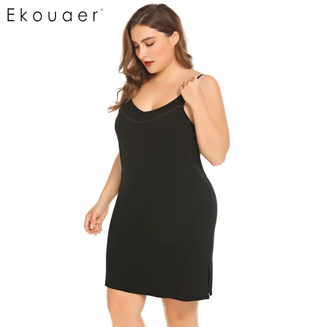 Ekouaer 5XL ночная рубашка ночное белье Женская сорочка Дамская комбинация платье для
