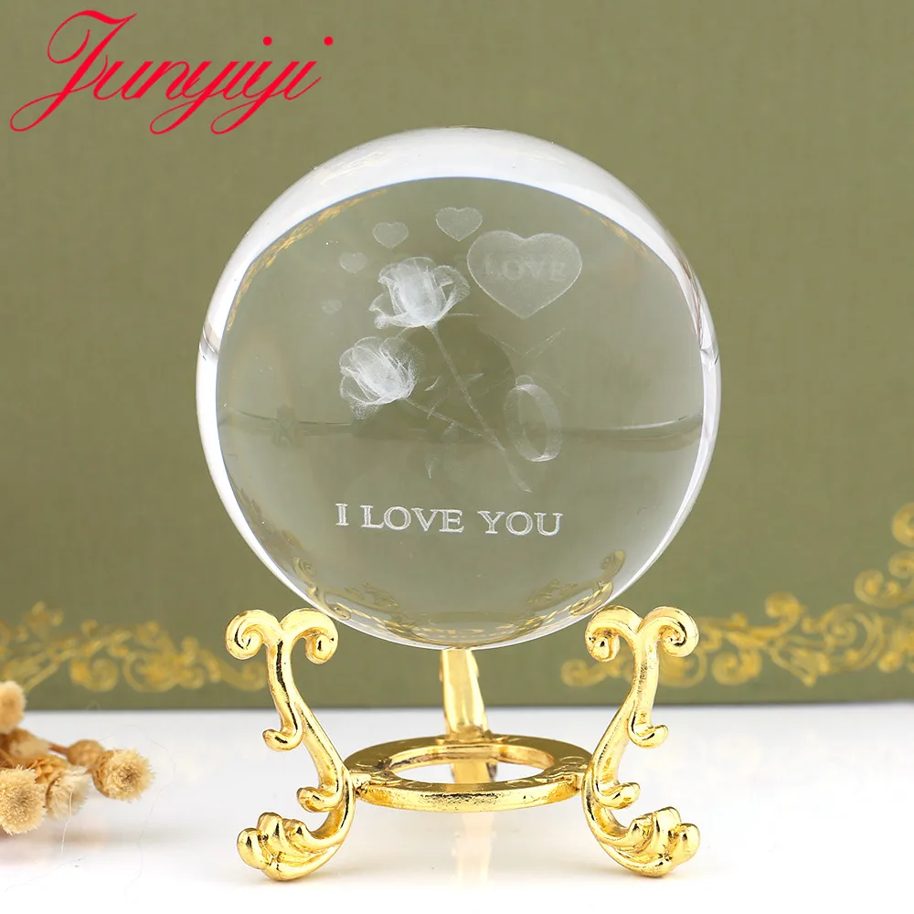 3D розовый хрустальный шар аксессуары миниатюрный цветок стекло кварцевая Сфера