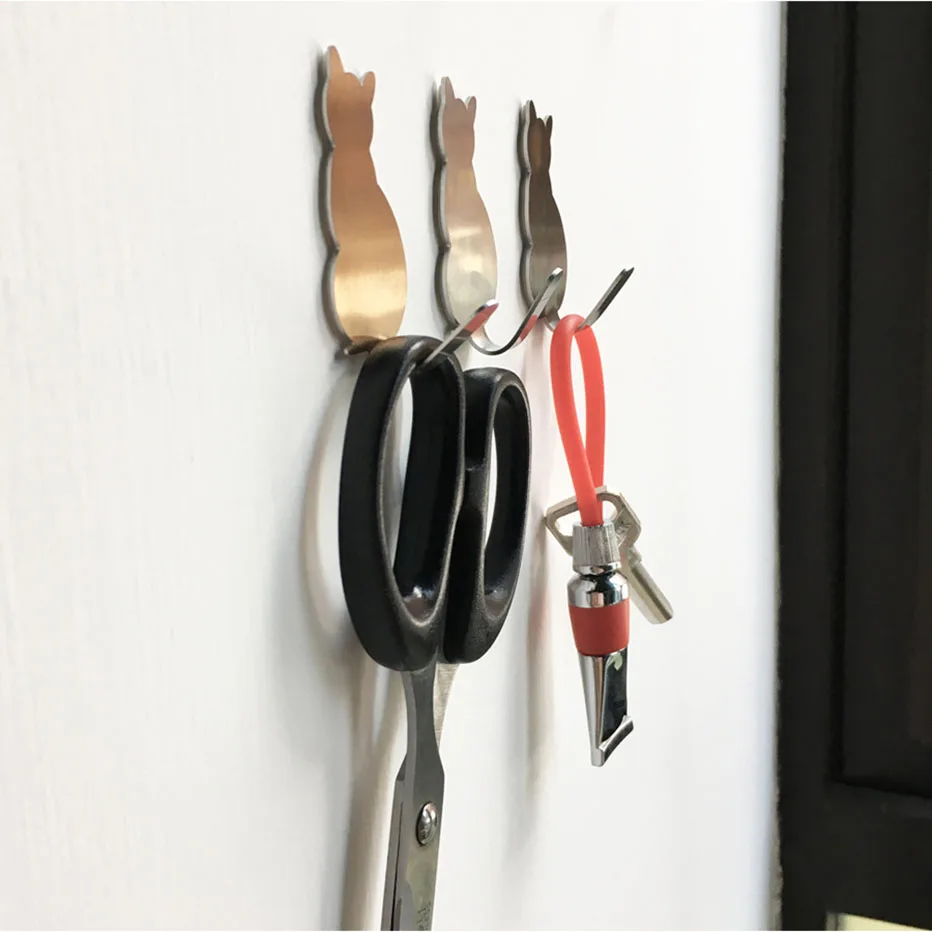 4pcs/lot Cute Hangers Cats Shape Stainless Steel Adhesive Hooks Wall Hanging Door Back Storage Rack for Coat Bags Towel | Дом и сад