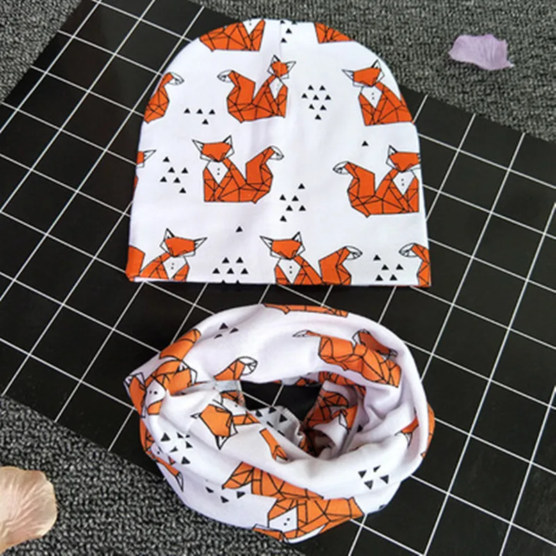 1Pcs Baby Hat Neck Scarves Animal Print Cotton Girl Boy Beanie Scarf Toddler Infant Kids Caps Cartoon Knit Bonnet Accessories | Детская