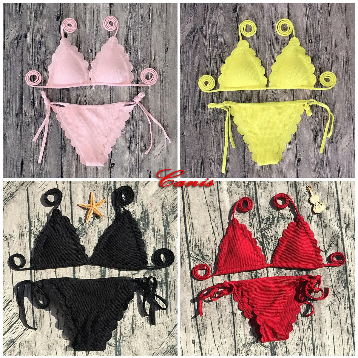 Summer Women's Padded Push-up Bra Bikini Set Plain Color Bandage Swimsuit Swimwear Beachwear Bathing Suit | Спорт и развлечения