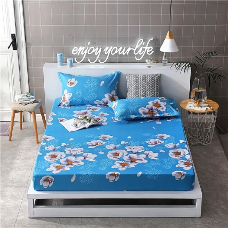 1pcs 100%Polyester Printed Solid Fitted Sheet Mattress Cover Four Corners With Elastic Band Bed 59 | Дом и сад