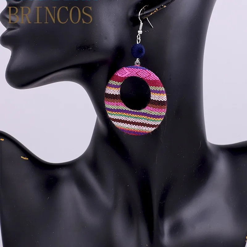 Корейские серьги богемные модные большие круглые длинные в клетку ручная работа