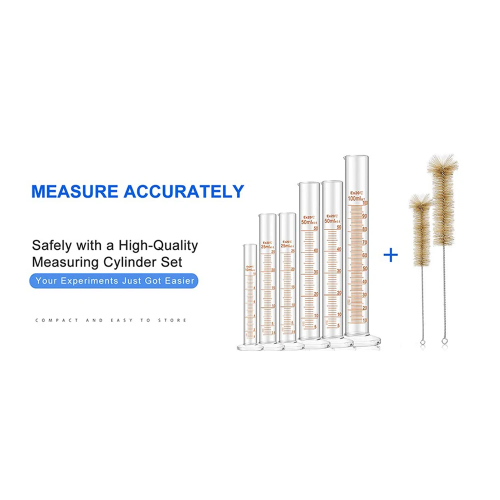 

New Thick Glass Graduated Measuring Cylinder Set Glass With Two Brushes