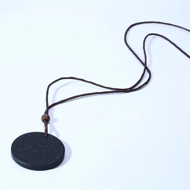 Mens' Necklace Scalar Energy Volcanic Lava Stone And Tourmaline Pendant Adjustable Brown Rope Chains Link | Украшения и