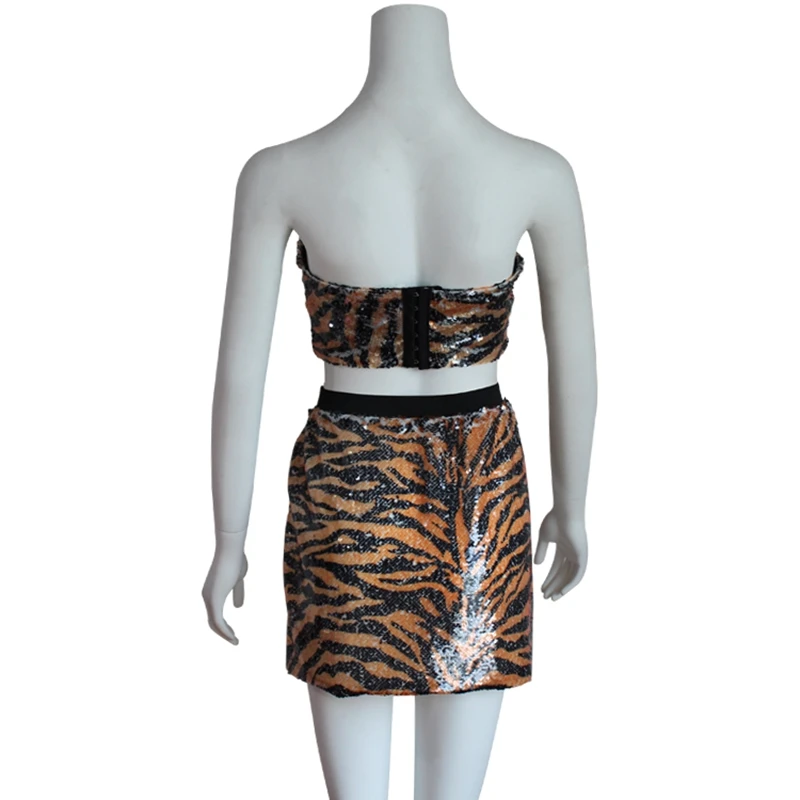 2019 Women Swimsuit Sequins Tiger Pattern Off the Shoulder Bikini Sets Beachwear Swimwear Push-up Monokini Bathing Suit |