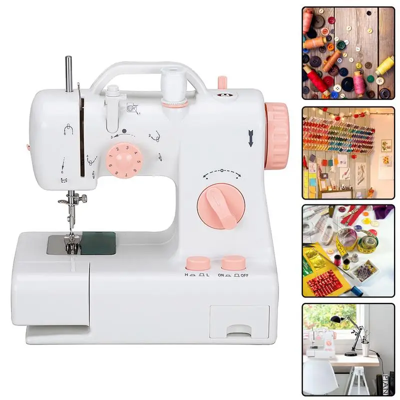Мини бытовая швейная машина многофункциональная с лампой резак двойные нитки