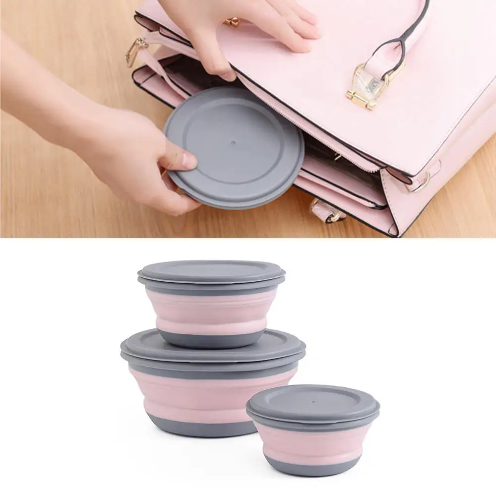 

3PCS/set Bowl Sets PP Folding Lunch Box Folding Bowl Portable TPR Folding Bowl Foldable Salad Bowl With Lid