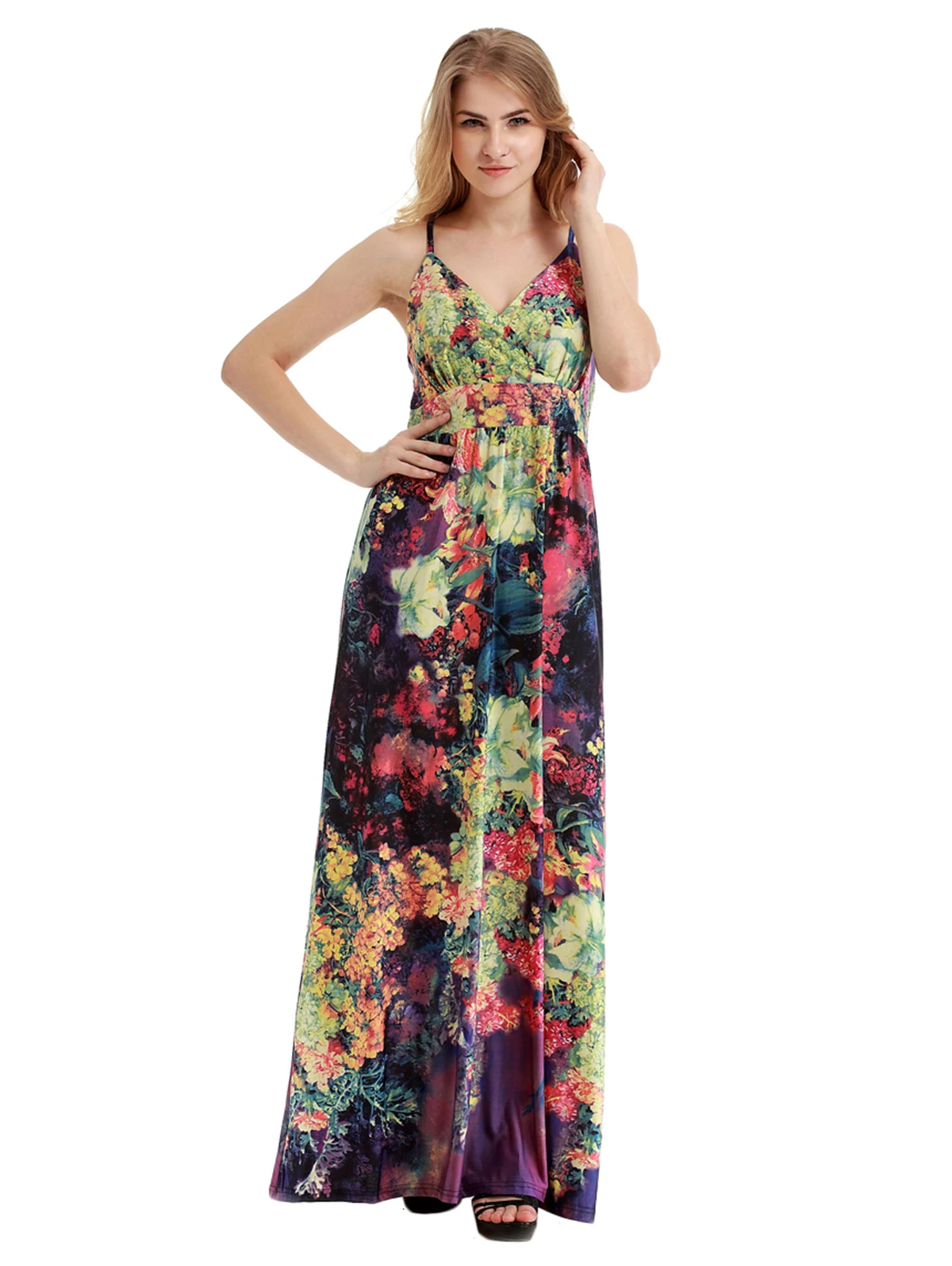 Женское платье макси на бретелях с V образным вырезом|Женские платья| |