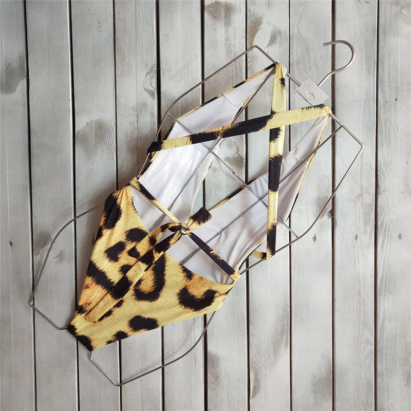 Женский купальник с леопардовым принтом глубоким v образным вырезом высокой