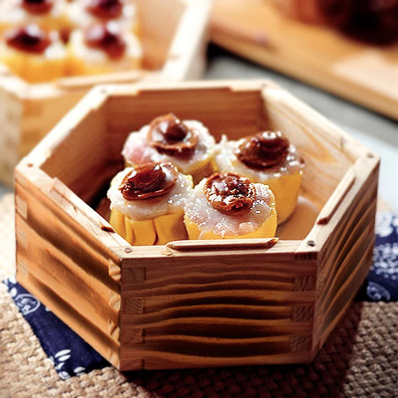 Steamed wooden drawer steamer commercial restaurant Chinese Guangdong style six angle cage port snack stuffed buns box set |