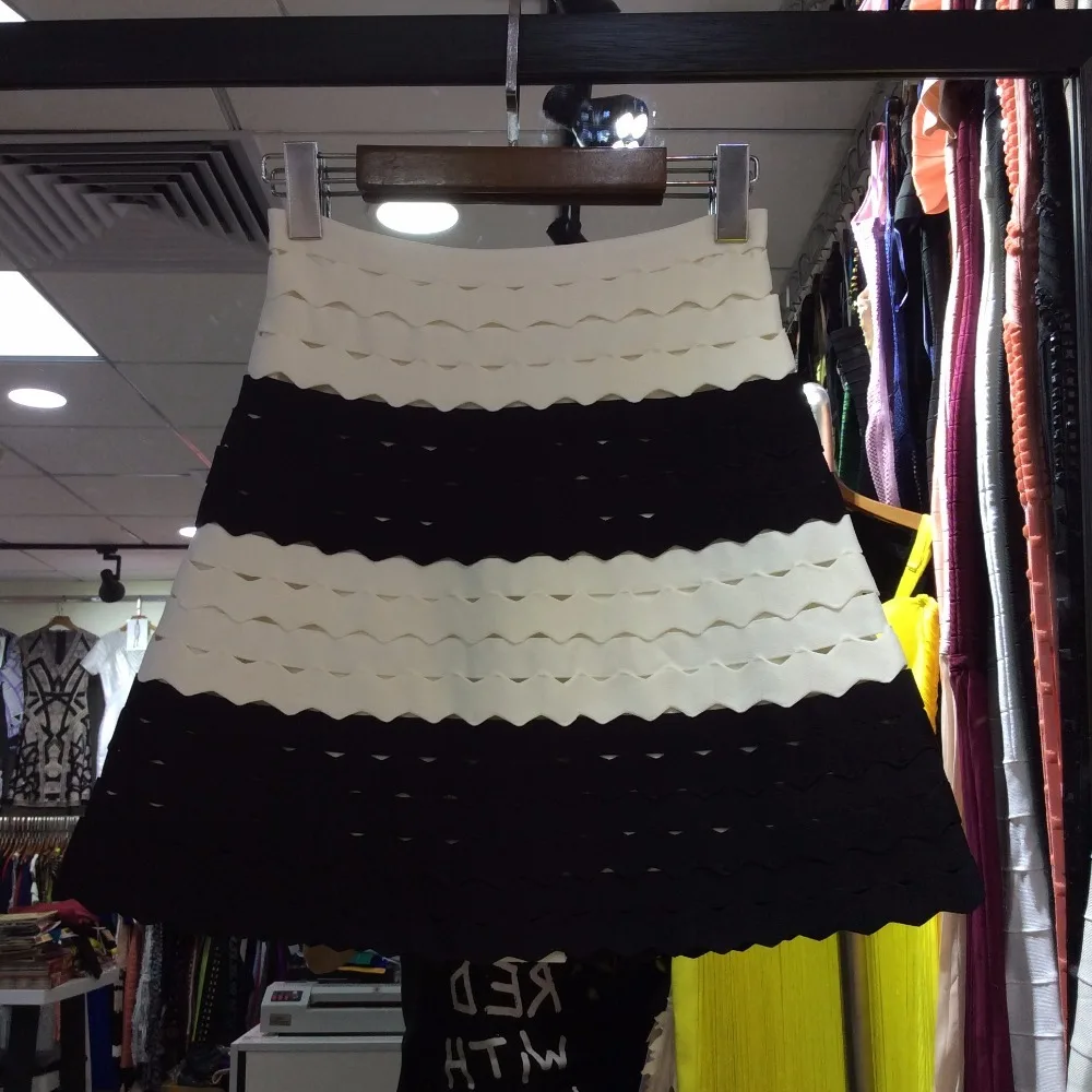 

High Quality Ladies Sexy Striped Fabric Elastic Bandage Skirt Celebrity Game Pencil Skirts 2018