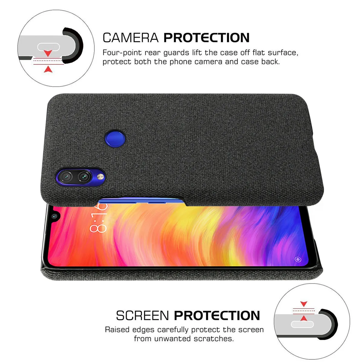 Чехол CASEWIN для Xiaomi Redmi Note 7 Pro тонкий тканевый жесткий чехол телефона с защитой от