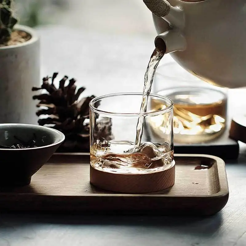 Новое поступление 5 унций горный вина Стекло с деревянным низом виски es японский