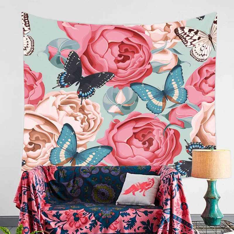 Цветочный гобелен с буквенным принтом тканевый богемный пляжный коврик шаль