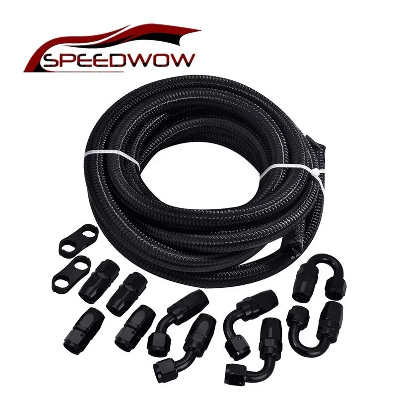 Черный двойной нейлоновый шланг SPEEDWOW AN6 в оплетке для топлива + адаптер шланга с