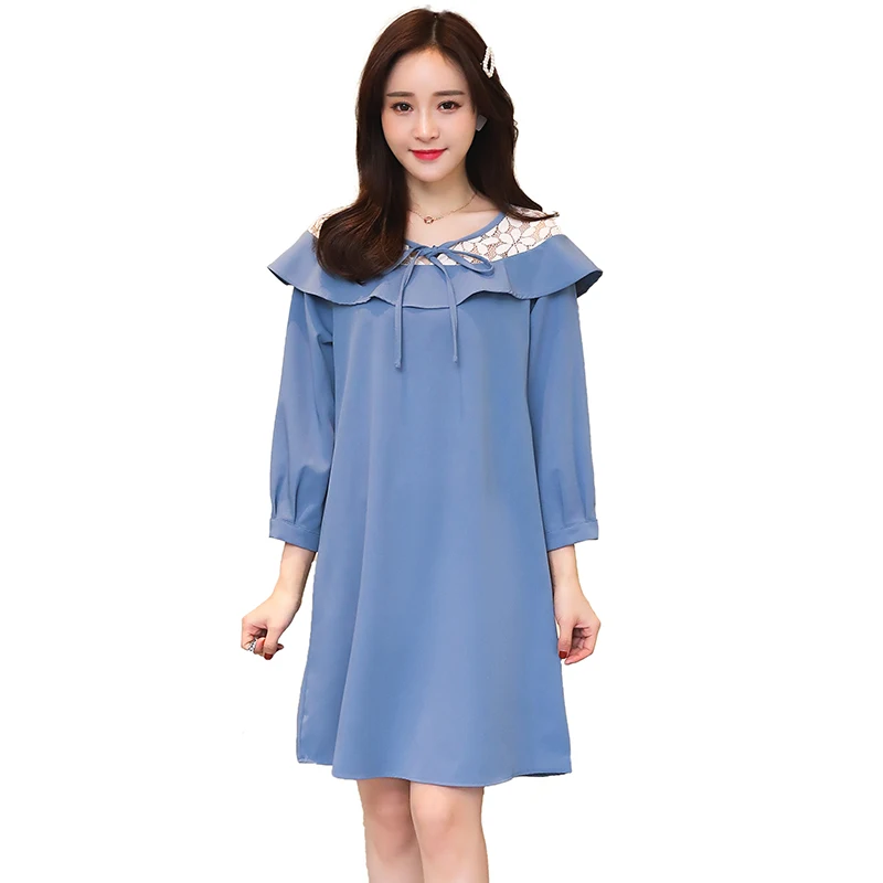 Wholesale 2020 spring new maternity fashion loose mini dress three quarter sleeve lace patchwork pregnant woman chiffon | Мать и ребенок