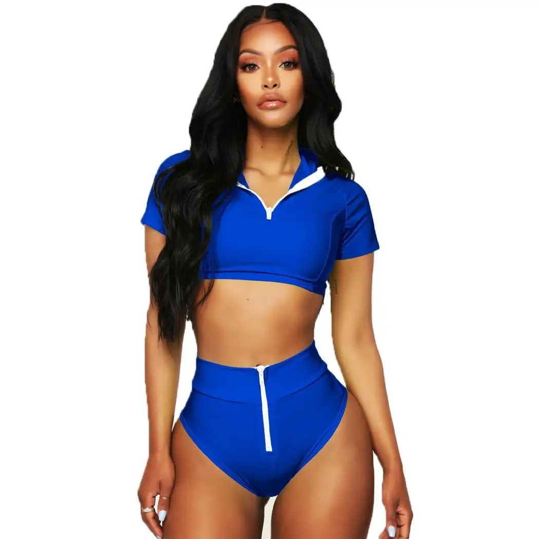 Для женщин Мода пляжная одежда жилет с коротким рукавом топ Высокая талия бикини