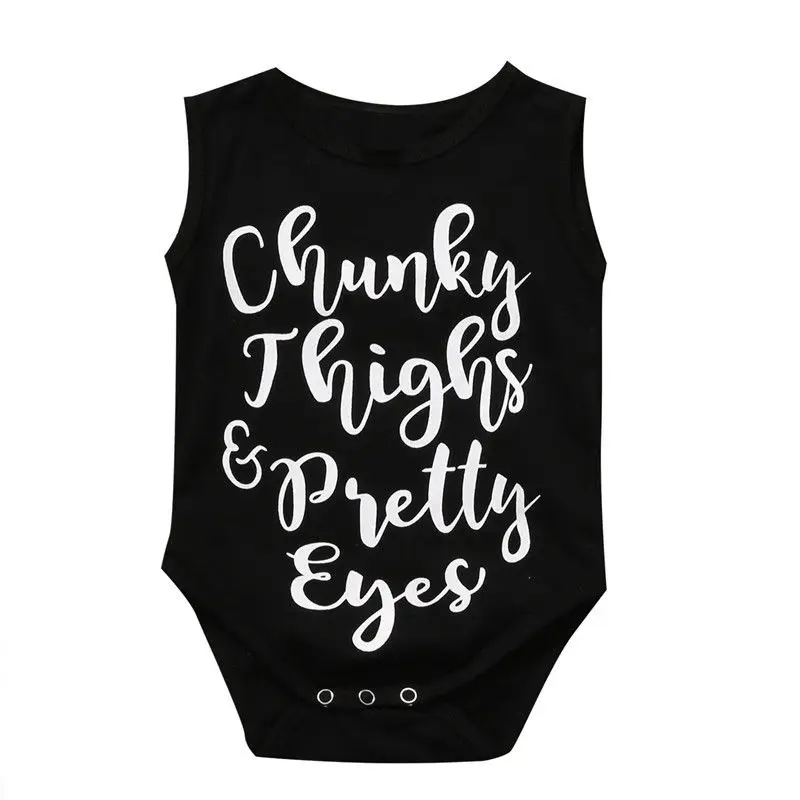Newborn Infant Baby Boys Girls Cotton Letters Printed Bodysuit Open Piece Jumpsuit Chunky Thighs Prettey Eyes Black | Детская одежда и