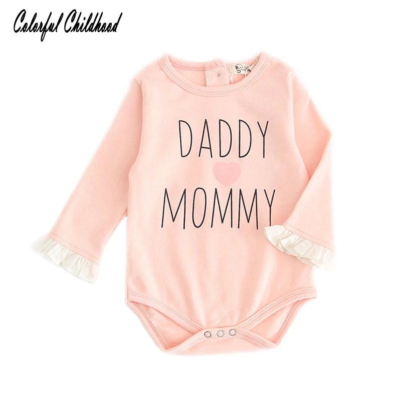 

Newborn Baby Long Sleeve Girl Bodysuits Clothes Daddy Mommy Funny Body For Baby Kids Cotton babe Sweet Laces Bodysuit for 0-24m