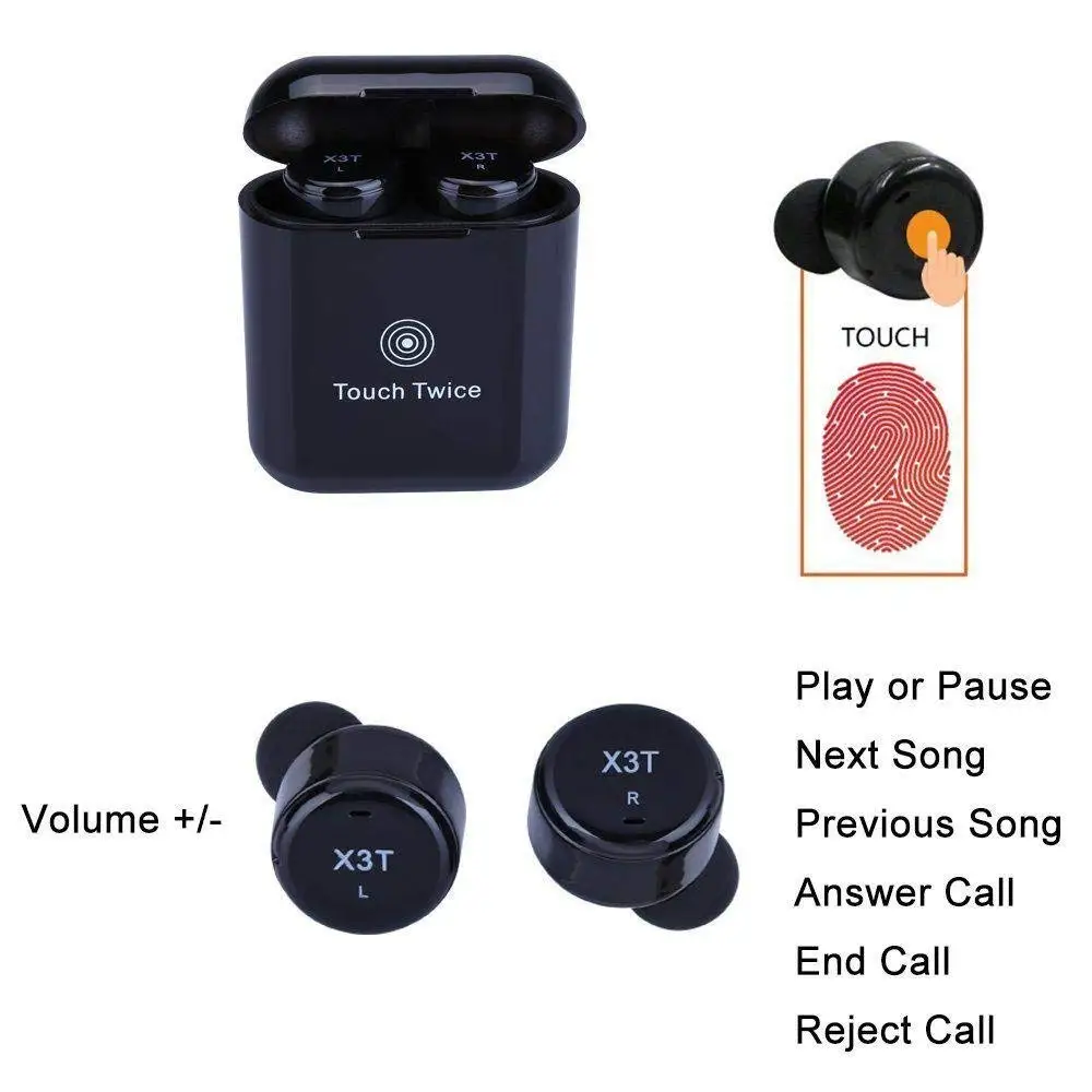 Top Deals X3T Touch-Control Wireless Bluetooth Stereo Earbuds True Cordless Headphones Headsets with Microphone Charging Box | Электроника