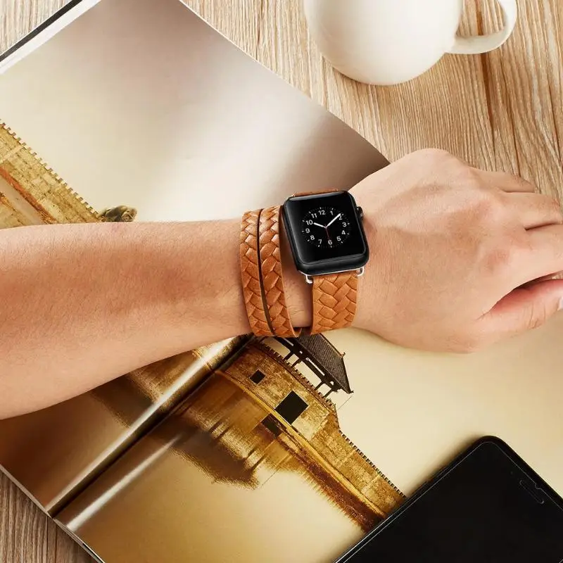 Кожаный ремешок для часов с двойной петлей тиснением в виде короны iWatch 1 2