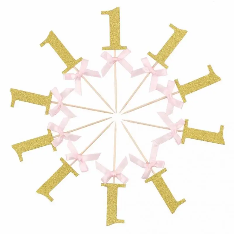 10 шт. первый день рождения ребенка Кекс блестящая бумага бант топперы для