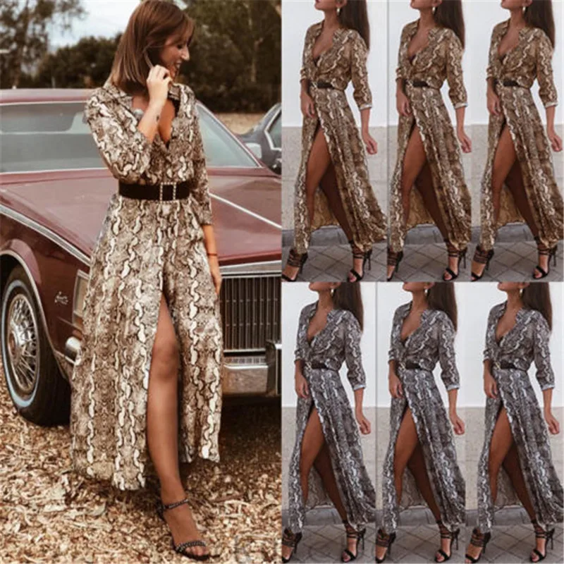 Осенние женские платья 2018 сексуальное женское платье со змеиным принтом
