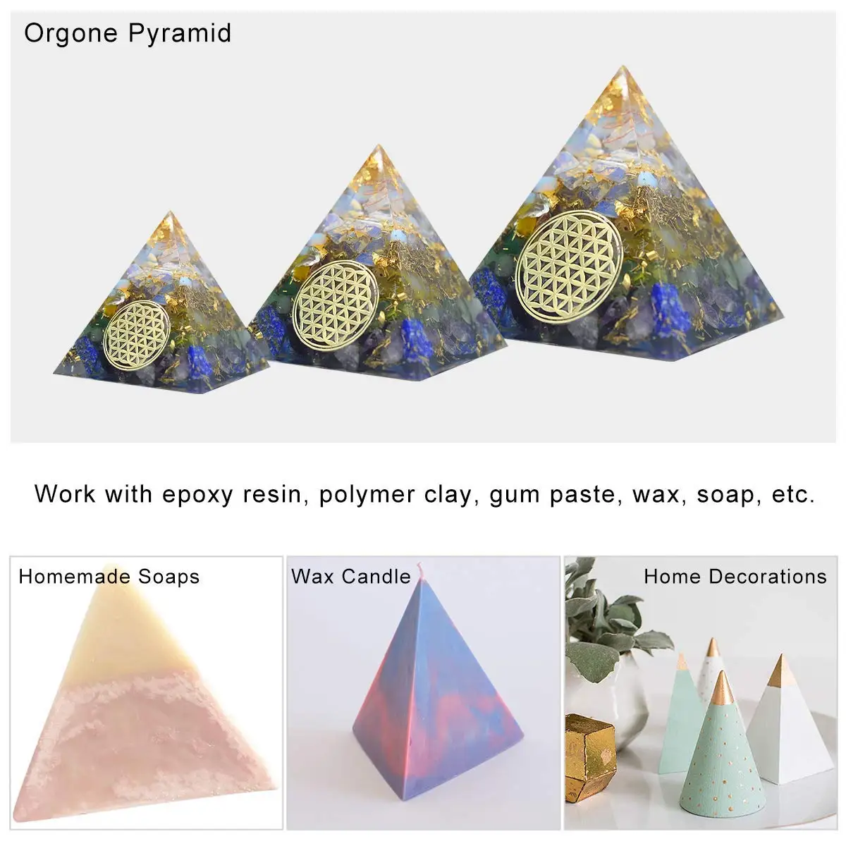 4 пакета пирамиды силиконовые формы литья конусные эпоксидные для Orgone украшения
