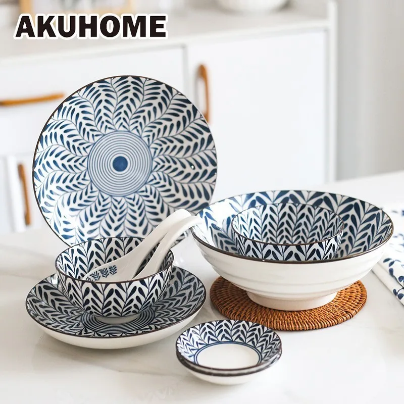 

Japanese-style Ceramics Tableware Household Plate Originality Round Dish Salad Soup Bowl AKUHOME