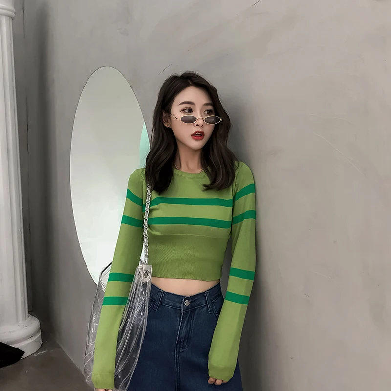 New Women Sweater Korean Winter Clothes Autumn stripe Pattern Short Female Knitted Casual Quality Slim Coat | Женская одежда