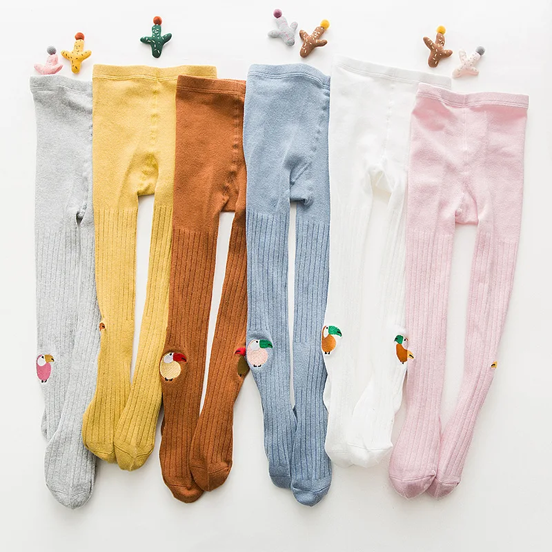 Spring New Kids Cotton Cute Parrot Embroidery Pantyhose Girls Soft Children's Leggings 6 Candy Colors | Мать и ребенок