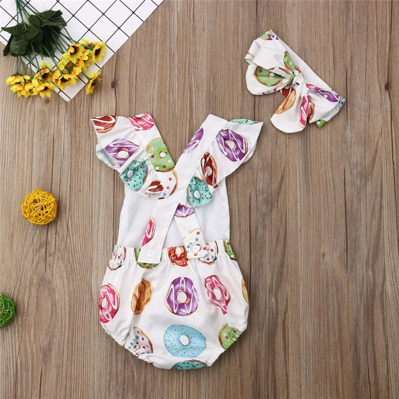 

Emmababy Newborn Baby Girl Bodysuit Clothes Ropa bebe Summer Doughnut Print Cotton Jumpsuit Sunsuit Bebe girls Bodysuits