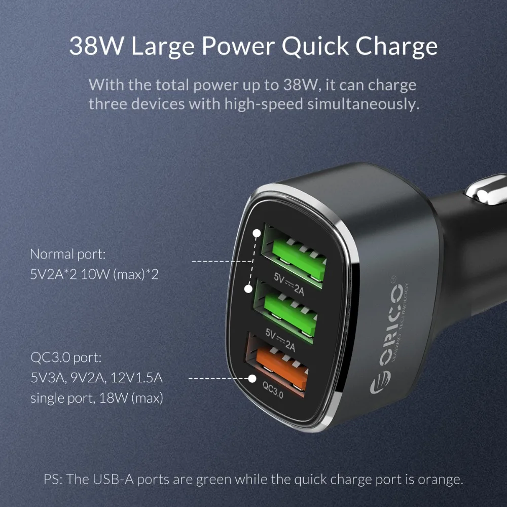 Orico Портативный 3 Usb порта автомобильное зарядное устройство для телефона