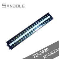 td 2020 connection dual row terminal block din rail strip barrier 20a600v 20p with plastic cover plug in electrical