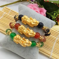 vietnam alluvial gold pixiu couples bracelets colorful natural crystal beads bracelets lucky auspicious jewelry