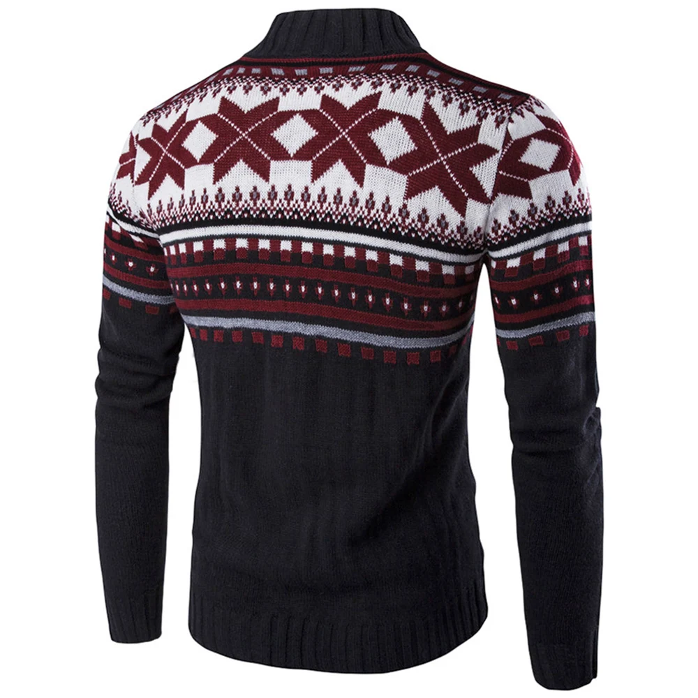 Geometric Snowflake Pattern Christmas Knitted Cardigan |