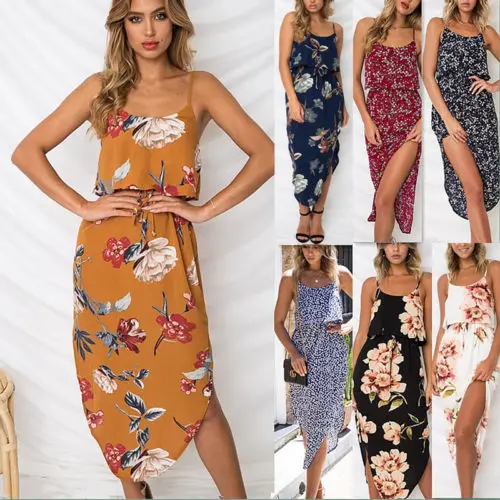 Для женщин Лето Boho короткие Макси Цветочный платье без рукавов Вечерние